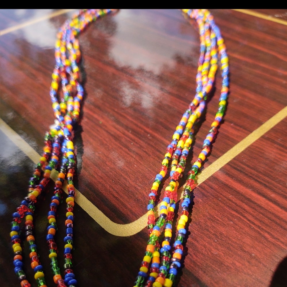 Long multi beaded necklace can be worn very long or shorter...